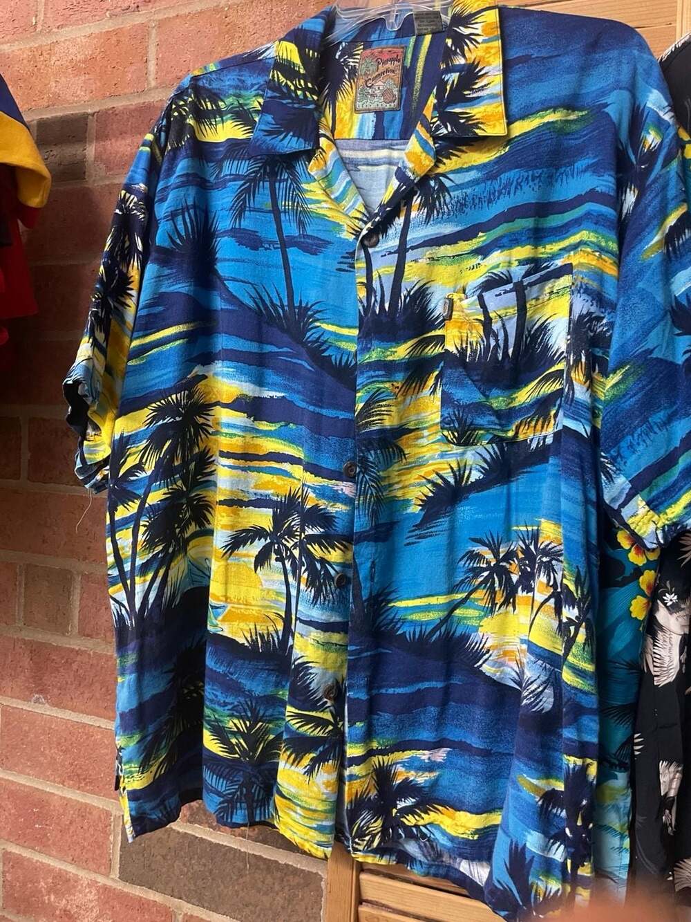 Pineapple Connection Vintage Rayon Hawaiian Palm Tree Sunset Shirt Size L